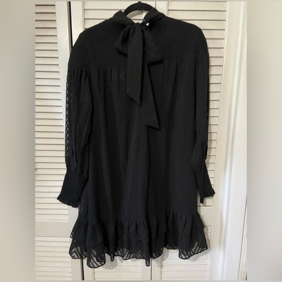 NWT Walter Baker Nessy Dress Chevron Ruffle Mock Neck in Black size Medium - Picture 5 of 10